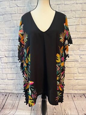 Xhilaration Beach Pool CoverUp Floral Pompoms Tropical Size Medium Vacation